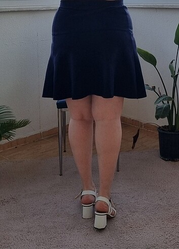Normal Kamalı Lacivert Beli Lastikli Kısa Etek - Görsel 5