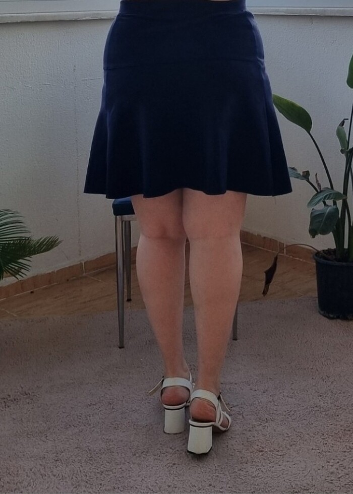 Normal Kamalı Lacivert Beli Lastikli Kısa Etek - Görsel 5