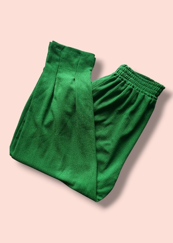 Krinkıl Paça Pensli Pantolon Yeşil - Görsel 5