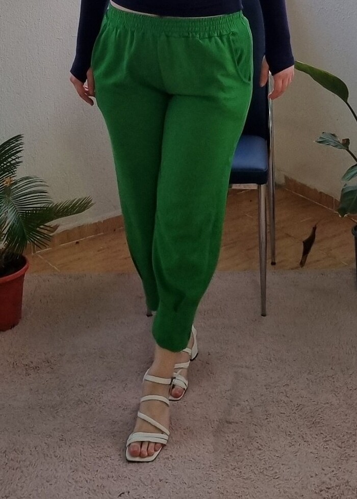 Krinkıl Paça Pensli Pantolon Yeşil - Görsel 3