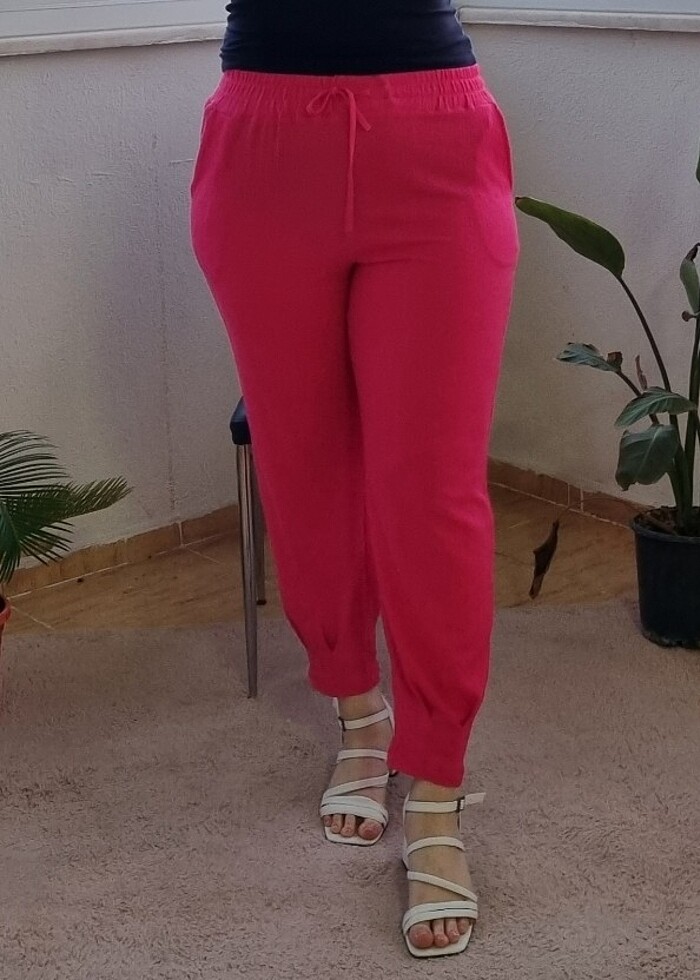 Mina Tan Butik Paça Pensli Kuşgözü Krep Kadın Pantolon - Fuşya - Görsel 2