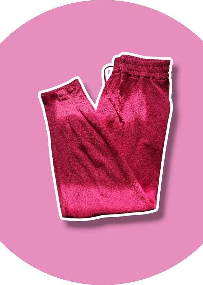 Mina Tan Butik Paça Pensli Kuşgözü Krep Kadın Pantolon - Fuşya - Görsel 5