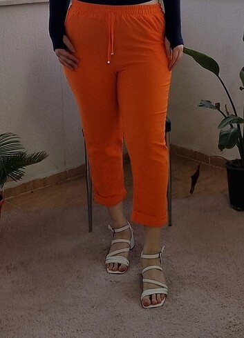 MD Trend Kadın Turuncu Bağlamalı Çift Cepli Paça Katlı Pantolon - Görsel 2