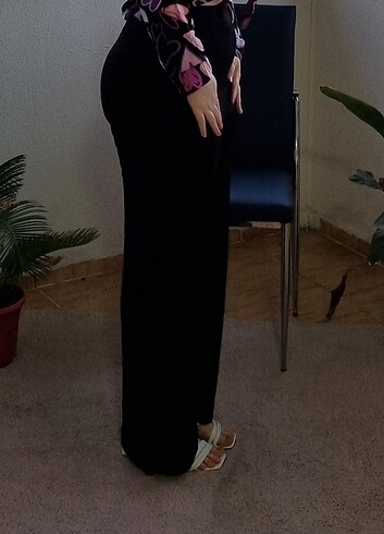 Bol Paça Beli Lastikli Siyah Şalvar - Görsel 6