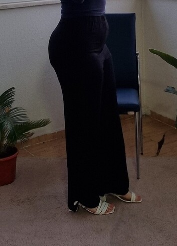 Bol Paça Beli Lastikli Siyah Şalvar - Görsel 7