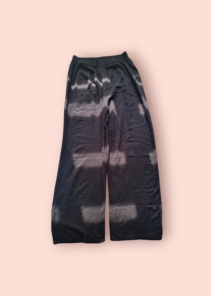 Bol Paça Beli Lastikli Siyah Şalvar  - Görsel 4