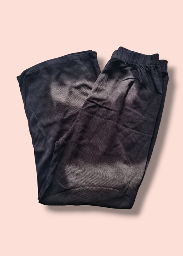 Bol Paça Beli Lastikli Siyah Şalvar  - Görsel 5