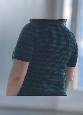 Lacivert Çizgili Bisiklet Yaka Triko Kazak - Görsel 7