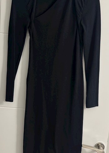 Siyah V Yaka Midi Kalem Elbise - Görsel 2