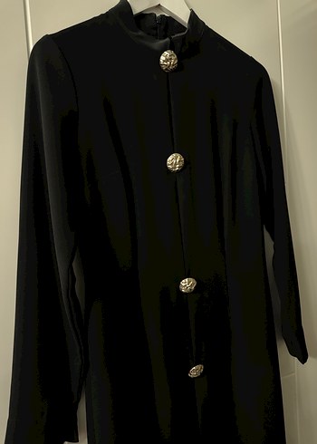 Düğmeli Siyah midi gold düğmeli elbise - Görsel 2