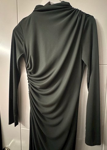 Drapeli Siyah Uzun Kollu Siyah Elbise - Görsel 2