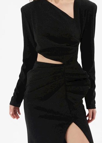 Adl Siyah Uzun Drapeli Kadın Elbise - Görsel 2