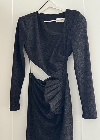 Adl Siyah Uzun Drapeli Kadın Elbise - Görsel 4