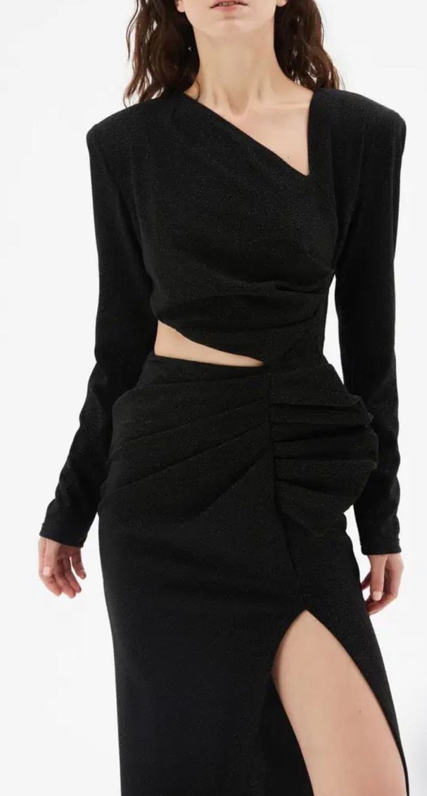 Adl Siyah Uzun Drapeli Kadın Elbise - Görsel 2