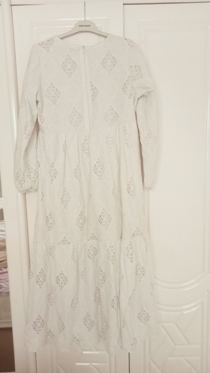 Uzun krem Bohem Dantel Elbise - Görsel 2