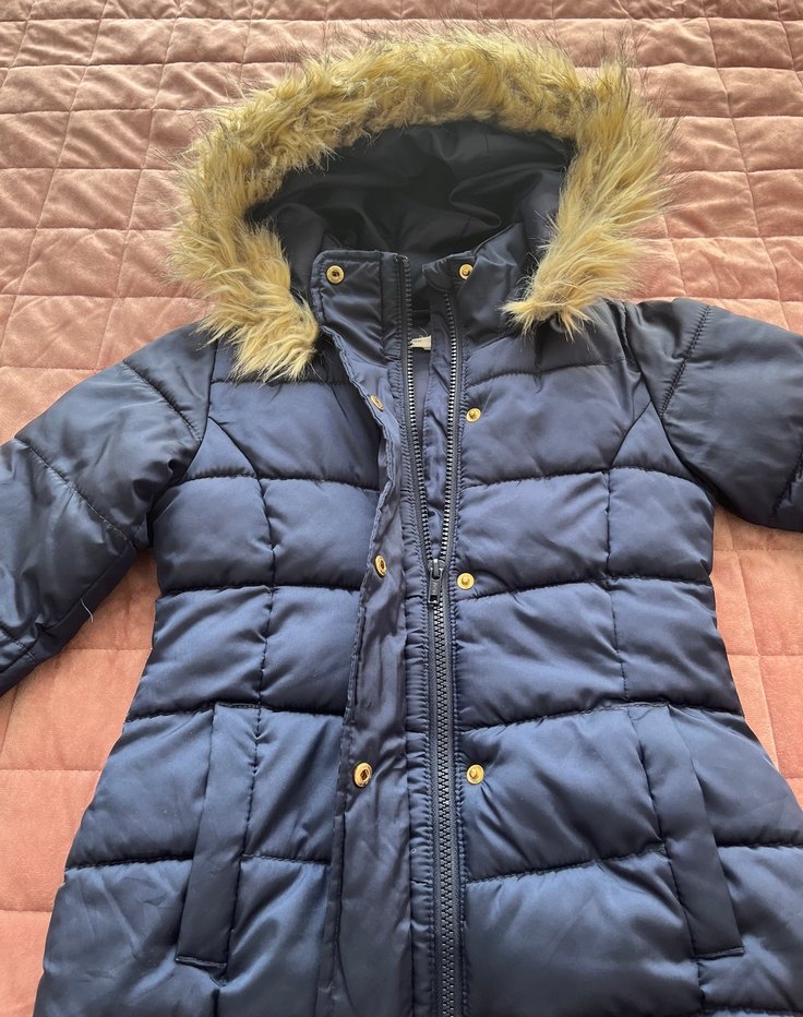 Koyu Mavi, Kürklü, Midi Kadın Mont 5-6 yaş - Görsel 2