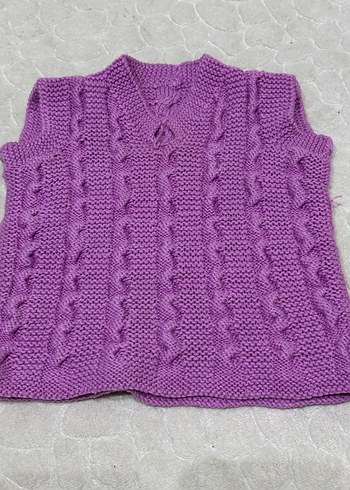 Mor V Yaka Kız Çocuk Triko Süveter - Görsel 2