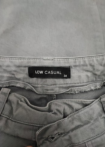 Kadın Gri Denim Düğmeli Bol Kesim Pantolon - Görsel 2