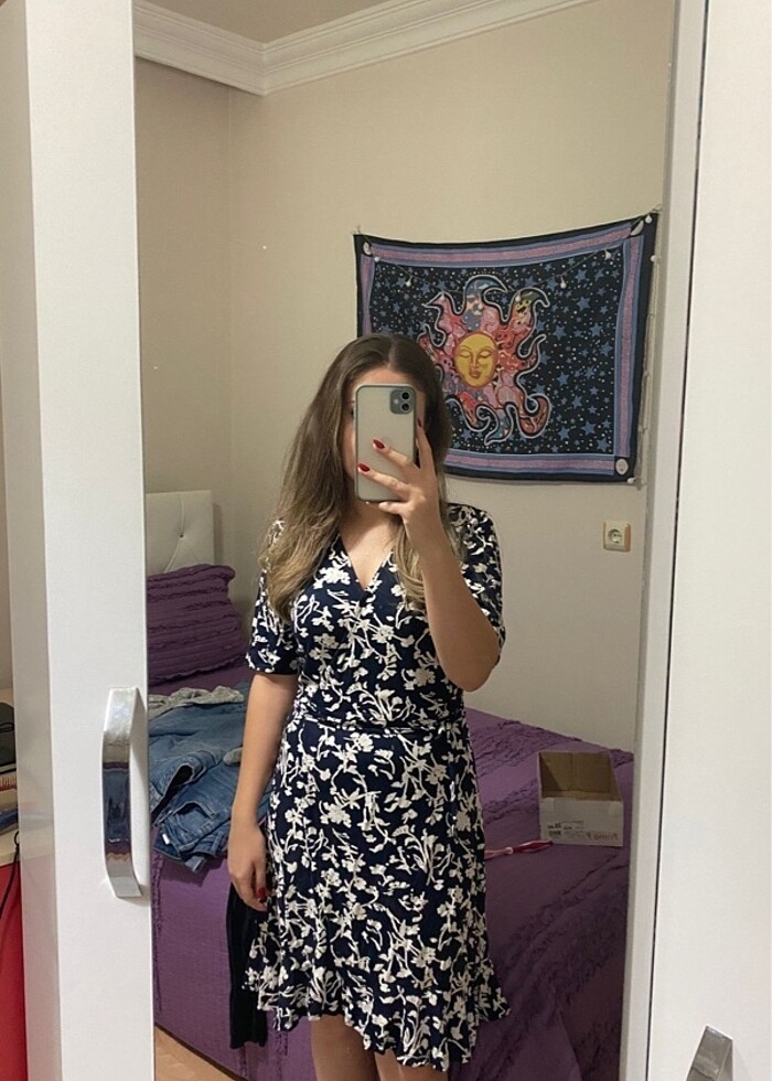 Lacivert Beyaz Elbise - Görsel 2