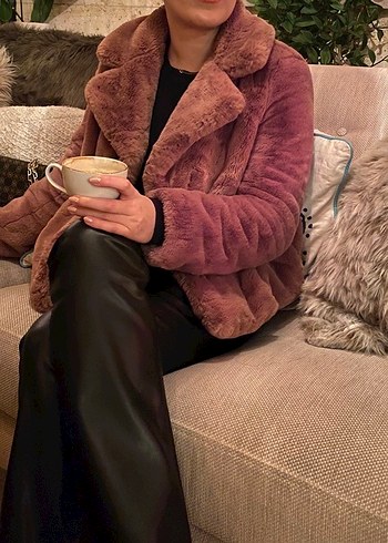 Pull and Bear Kahverengi Kadın Kürk Mont - Görsel 6