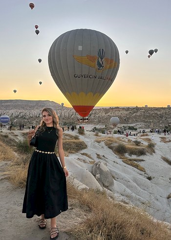 Pamuk Siyah Bohem Uzun Elbise