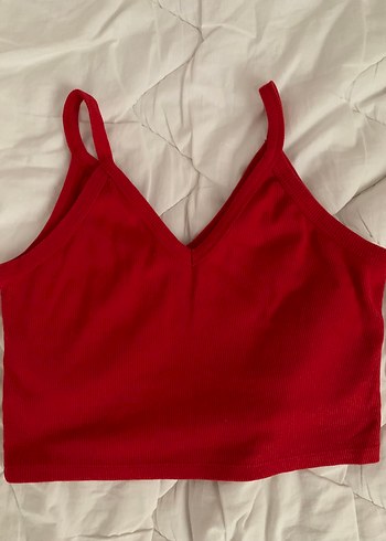 Kırmızı V Yaka Kolsuz Crop Top