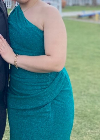 Uzun Turkuaz Drapeli Straplez Abiye - Görsel 2