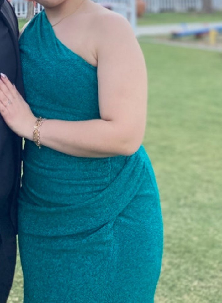 Uzun Turkuaz Drapeli Straplez Abiye - Görsel 2