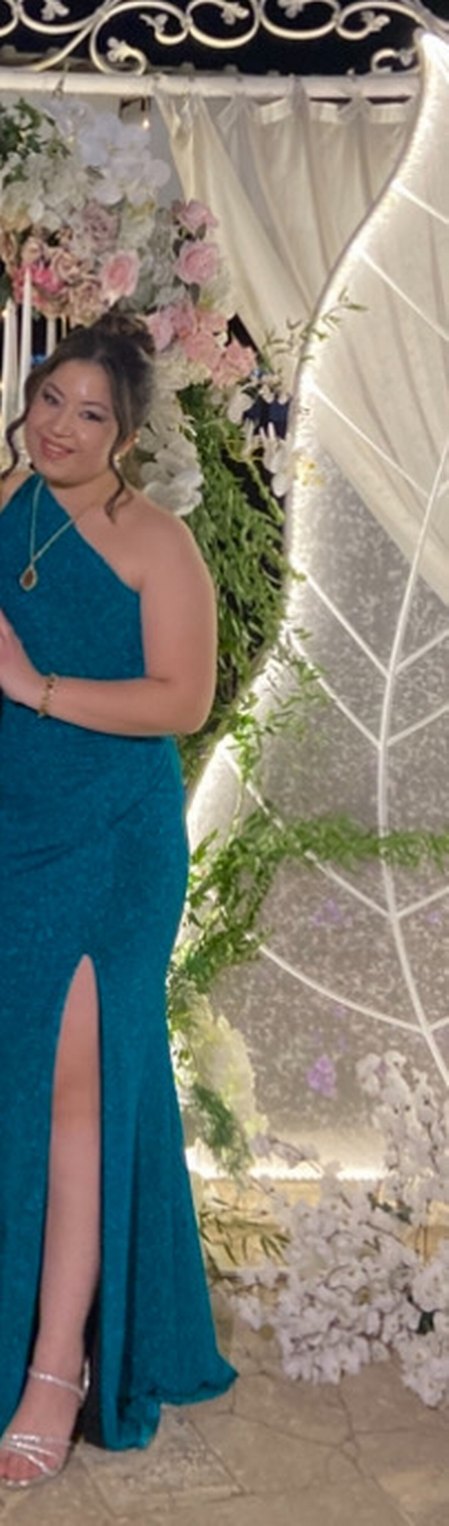 Uzun Turkuaz Drapeli Straplez Abiye - Görsel 3