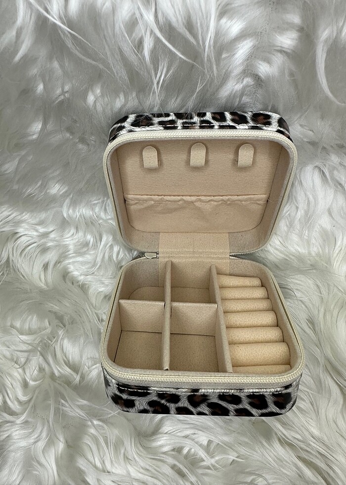 Leopar Desenli Corduroy Mücevher Kutusu - Görsel 3