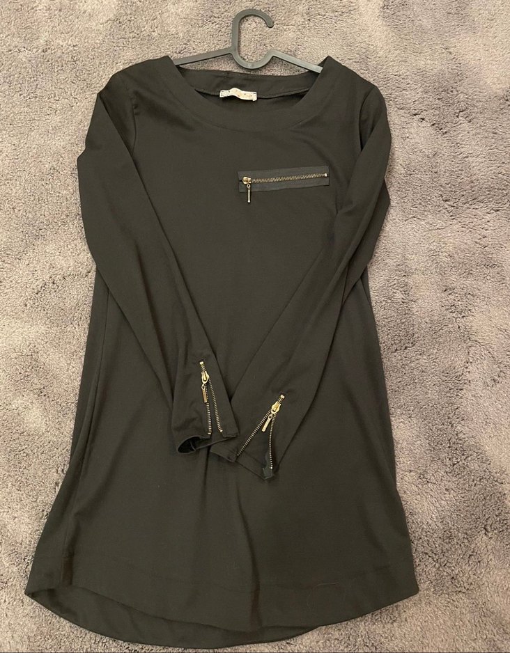 Siyah kumaş M beden Kadın Midi Tunik elbise - Görsel 2