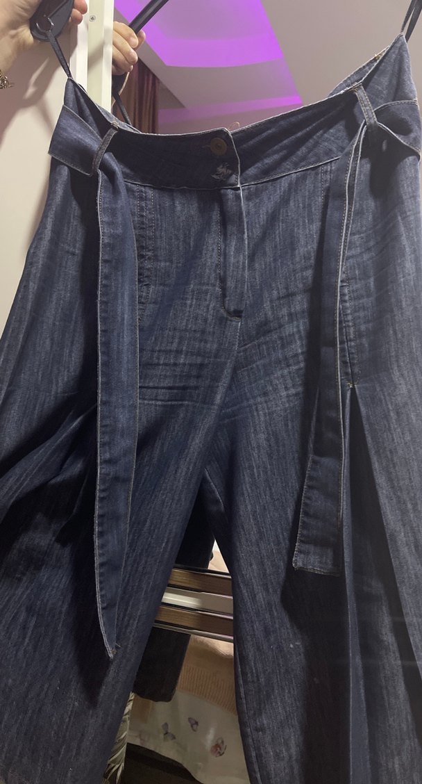 Kadın Lacivert Bel Detaylı Midi Kot Pantolon - Görsel 2