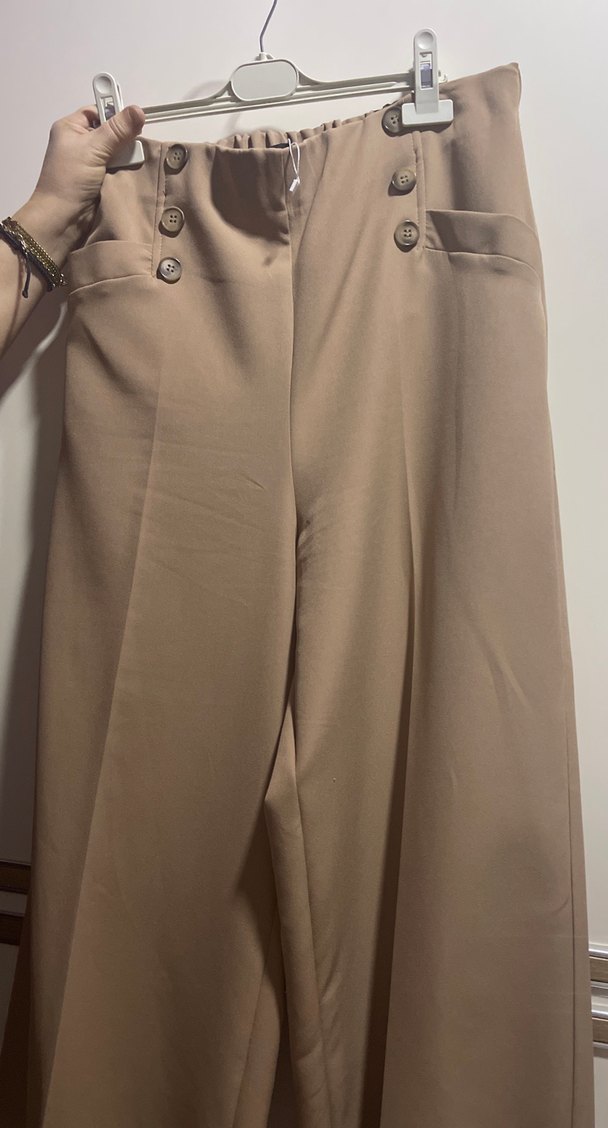 Bej Düğmeli Kadın Kumaş Pantolon - Görsel 2