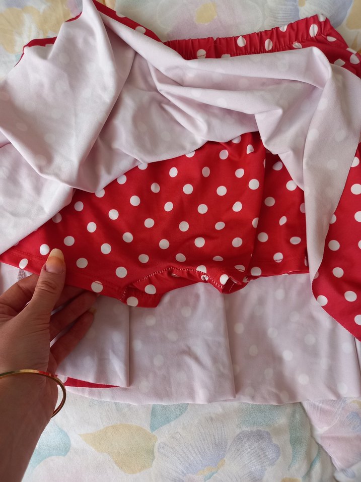 Kırmızı Puantiyeli Fırfırlı Şort Etek - Görsel 2