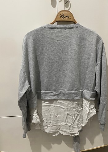 s Beden gri Renk Gri Kemer Detaylı Kısa Kadın Sweatshirt