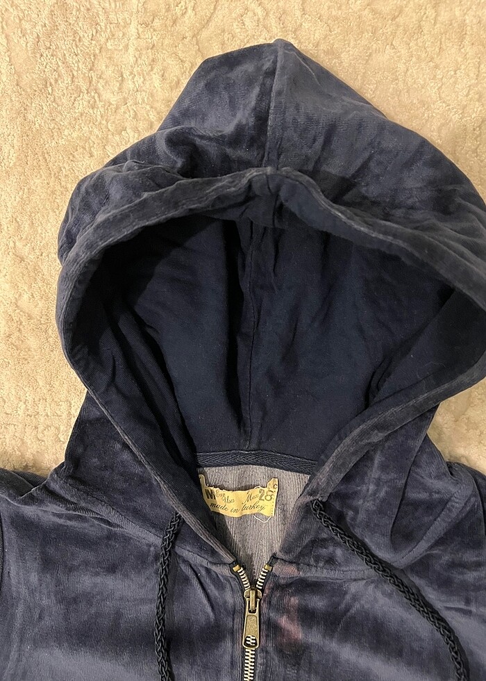 S/M beden lacivert kadife sweatshirt - Görsel 2