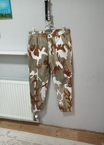 erkek Kamuflaj Desenli Kemerli Rahat Pantolon