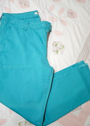 46 Beden Dikişli Turkuaz Denim Kadın Pantolon