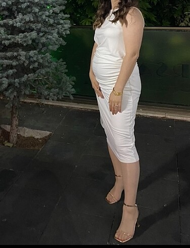 m Beden Lyn mama marka ekru renk hamile elbise