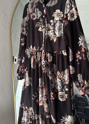 Uzun Kollu Bohem Çiçekli Uzun Elbise - Görsel 2