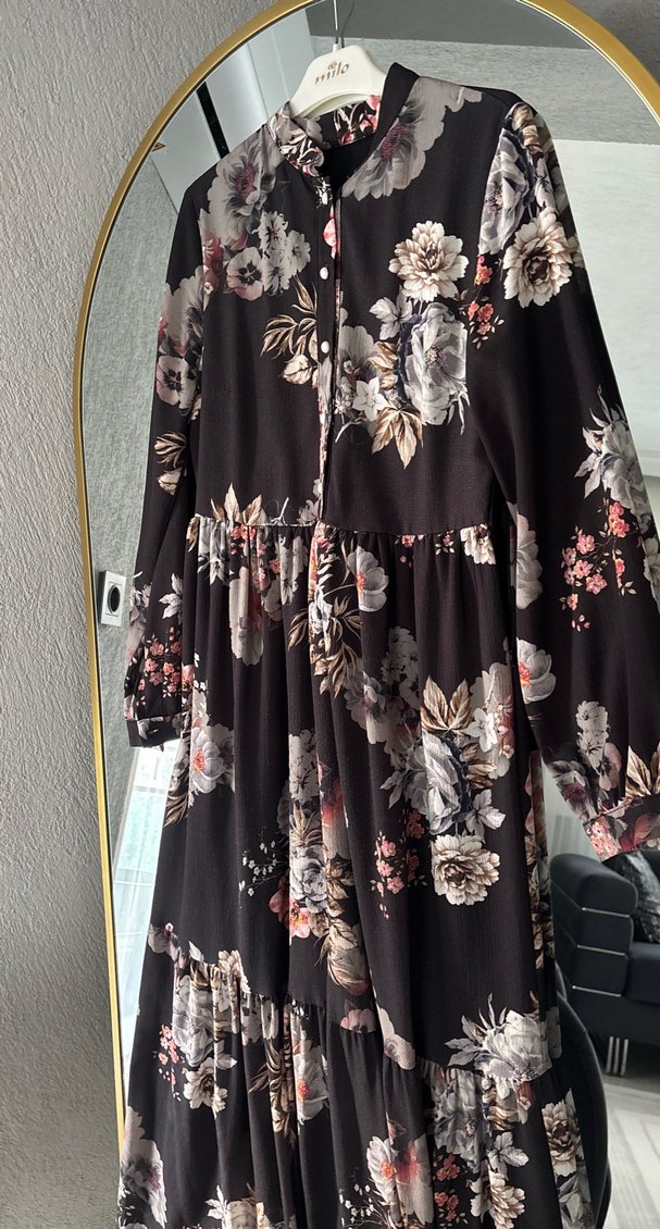 Uzun Kollu Bohem Çiçekli Uzun Elbise - Görsel 2