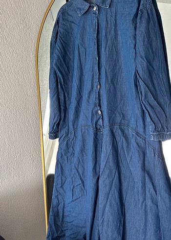 Düğmeli Lacivert Uzun Denim Elbise - Görsel 2