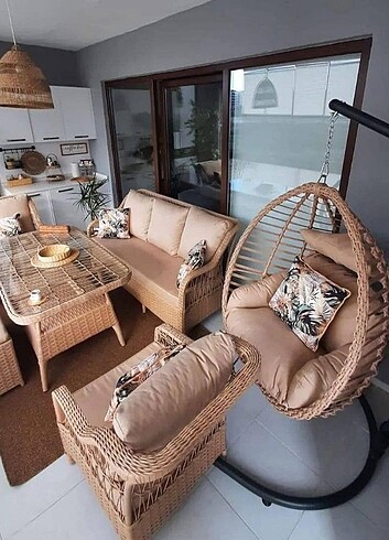 Bellona BELLONA RATTAN BALKON VE BAHÇE TAKIMI SALINCAKLI TAM TAKIM HALİN