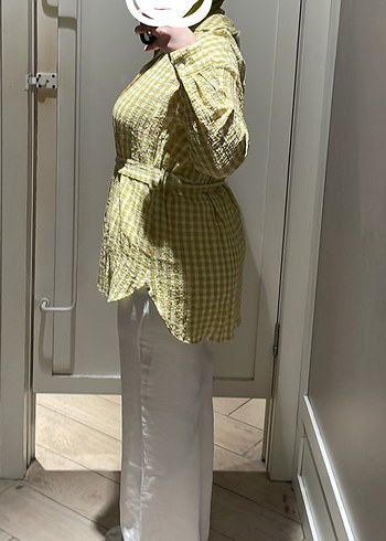 Yeşil kemerli gömlek Uzun Kollu, Midi Boy - Görsel 2