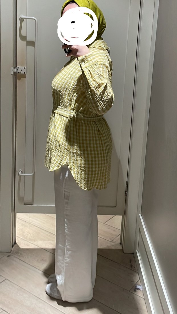 Yeşil kemerli gömlek Uzun Kollu, Midi Boy - Görsel 2