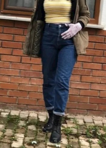 Lacivert Kadın Midi Boy Denim Jean - Görsel 5