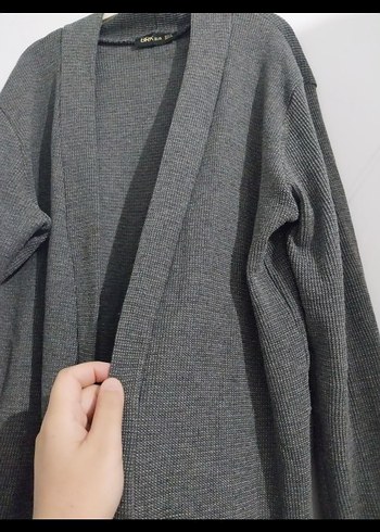 Gri Uzun Kesim Kadın Hırka - Görsel 2