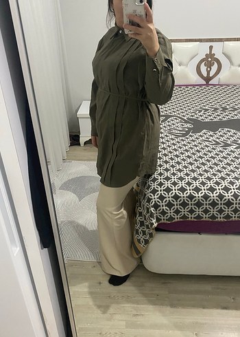Kadın Haki Keten Uzun Kemerli tunik - Görsel 2