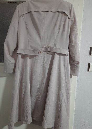 Açık pudra Uzun Düğmeli Keten Trençkot - Görsel 2