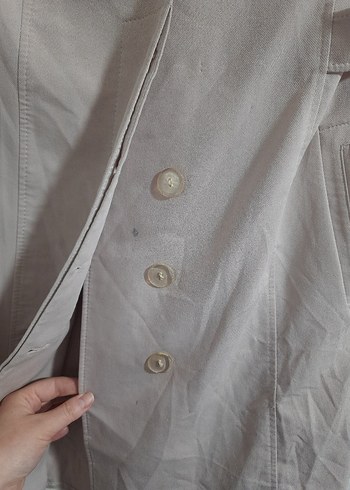 Açık pudra Uzun Düğmeli Keten Trençkot - Görsel 3